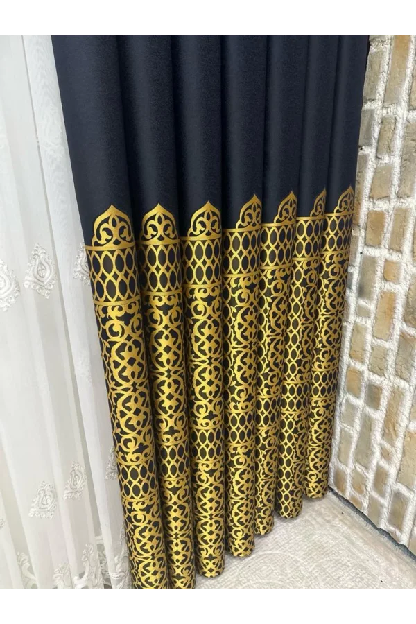 NİVEMESHOME VINTAGE DARK BLUE-GOLD 1/3 HEAVY PILE BACKGROUND CURTAIN APM