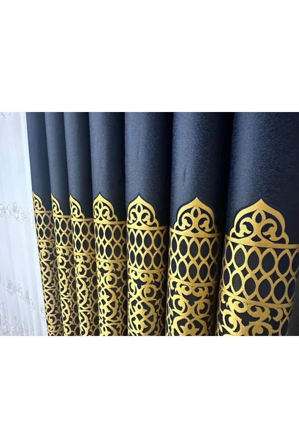 NİVEMESHOME VINTAGE DARK BLUE-GOLD 1/3 HEAVY PILE BACKGROUND CURTAIN APM