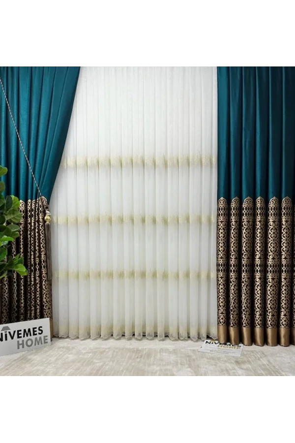 NİVEMESHOME VINTAGE VERDE-ORO V-901 1/3 PILE FITA TENDA DI FON APM