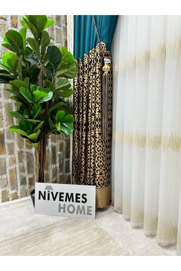 NİVEMESHOME VINTAGE VERDE-ORO V-901 1/3 PILE FITA TENDA DI FON APM