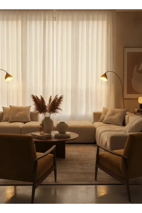 NİVEMESHOME YAKAMOZ 053P YARI DESEN EKRU 1/3 PİLELİ TÜL PERDE