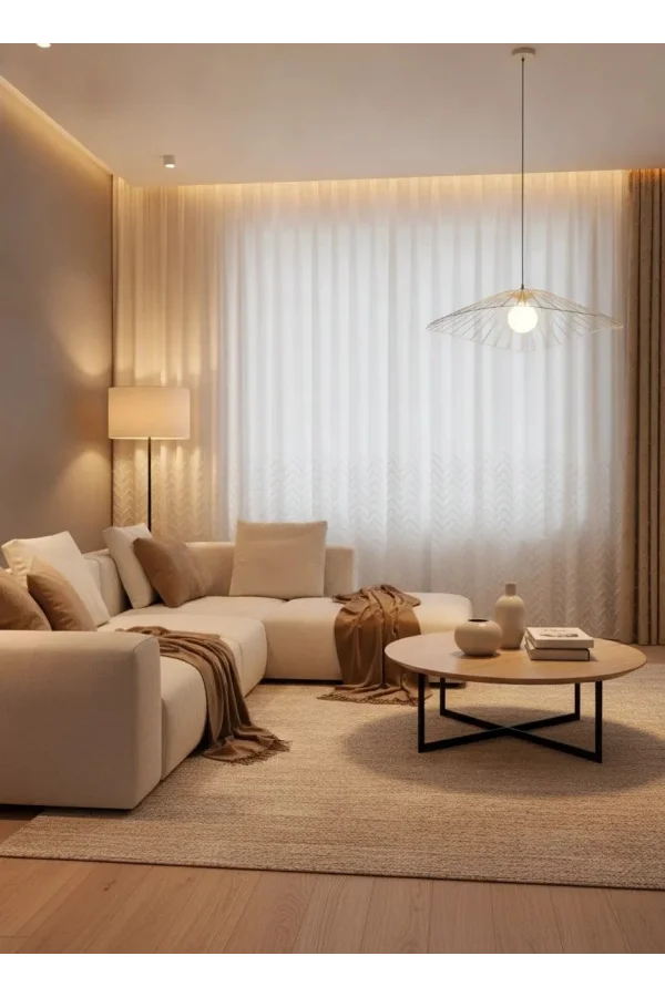 NİVEMESHOME YAKAMOZ 053P YARI DESEN EKRU 1/3 PİLELİ TÜL PERDE