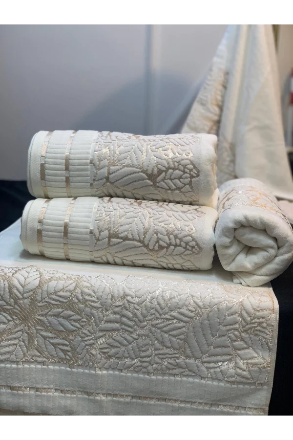 NİVEMESHOME YAPRAK EKRU YÜZ HAVLUSU MÜRDÜM