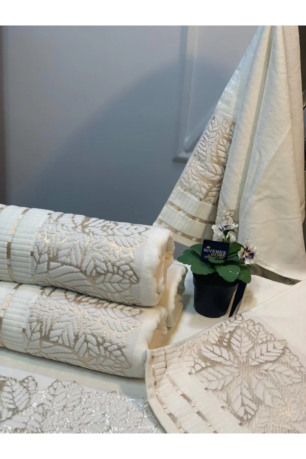 NİVEMESHOME YAPRAK EKRU YÜZ HAVLUSU MÜRDÜM