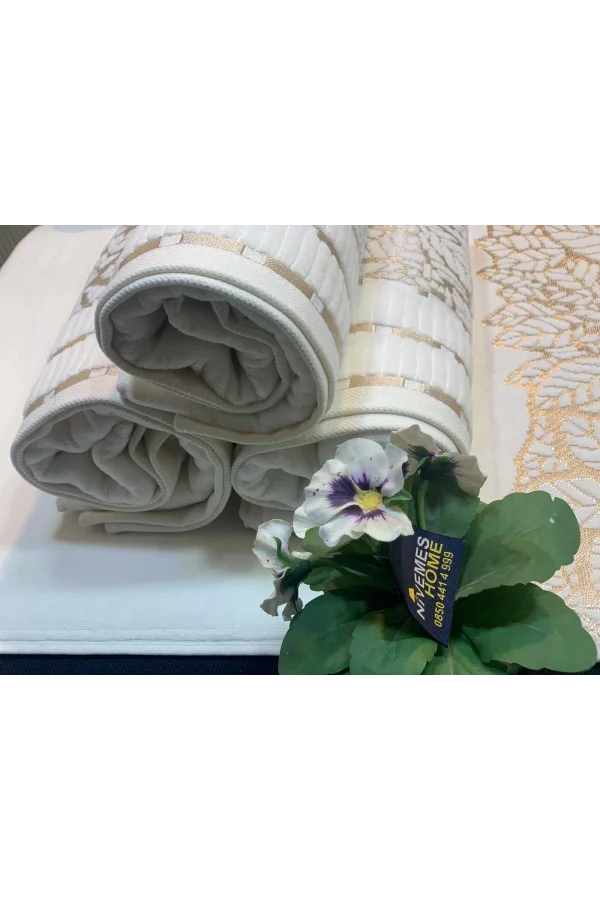 NİVEMESHOME YAPRAK EKRU YÜZ HAVLUSU MÜRDÜM