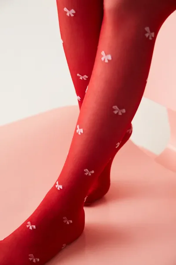 PENTİ BOWTİE RED L/XL PATTERNED TIGHTS