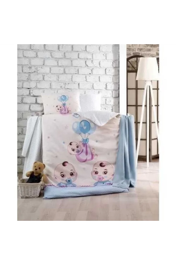 TAÇ KRİSTAL BEBESİ MAVİ BAMBU ÖRGÜ BEBEK SETİ