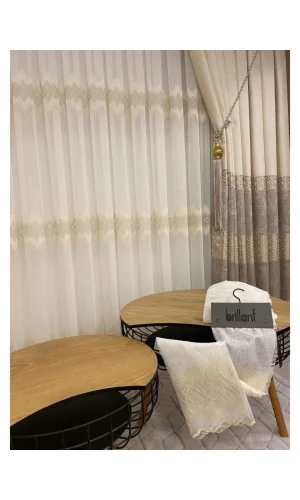 Nivemeshome Titanum Nakışlı Krem 1/3 Sık Pile Tül Perde Apm