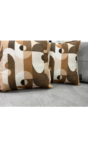 NIVEMESHOME GEOMETRİK BEJ-KAHVE DESENLİ 45X45 KIRLENT KILIFI