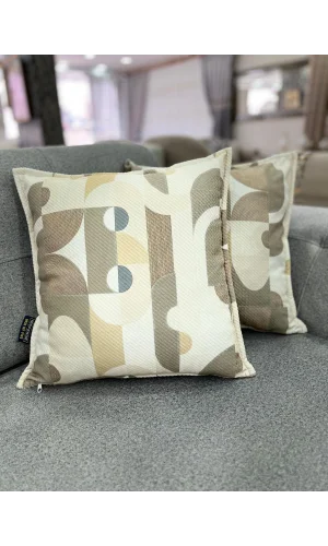 NIVEMESHOME GEOMETRİK  AÇIK KAHVE DESENLİ 45X45 DOLGULU KIRLENT KILIFI