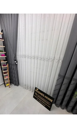 NİVEMESHOME EYLÜLZADE GÜMÜŞ DETAY 1/3  PİLELİ TÜL PERDE APM