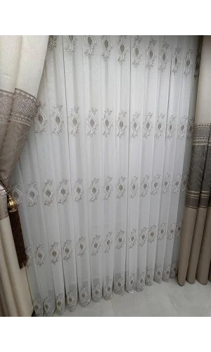 NİVEMESHOME ROYAL 4380 VİZON 1/3 PİLELİ BAMBU TÜL PERDE
