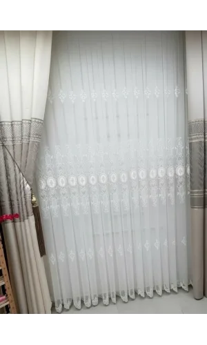 NİVEMESHOME HAZEL APLİK3 ECRÚ 1/3 PLISADO BAMBÚ TÜL PERDE