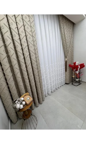 NİVEMESHOME HİSAR 3-0006 V2 BEJ 13 PİLELİ FON PERDE