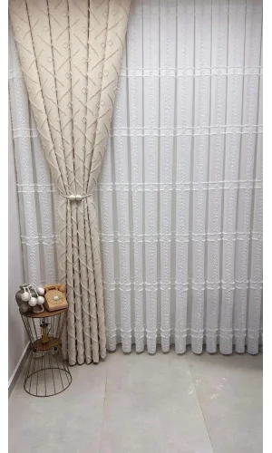 NİVEMESHOME  KONAK 1-0028 EKRU  1/3 PİLELİ TÜL PERDE