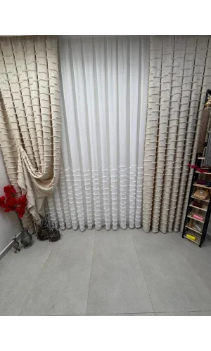 NİVEMESHOME DURU 3-0008 EKRU 1/3 PİLELİ ФОН ЗАНАВЕС