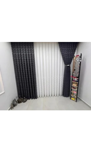 NİVEMESHOME RİTİM 3-0009 ANTRASİT 1/3 PİLELİ FON PERDE