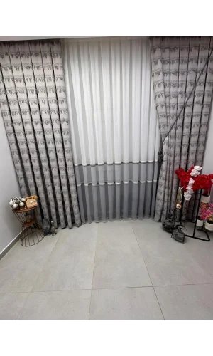 NİVEMESHOME PETEK GRİ 1/3 PİLELİ TÜL PERDE