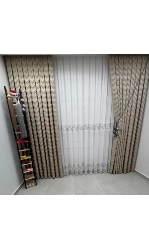 NİVEMESHOME LALE GÜMÜŞ   1/3 PİLELİ  TÜL PERDE APM