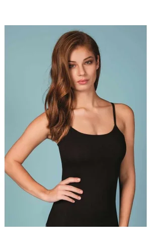 BERRAK 2128 EINGEFASSTES BAND-SPAGHETTI-TRÄGER ELASTAN TOP SCHWARZ