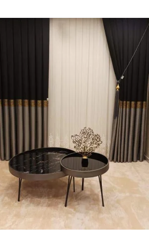 LUSYA SCHWARZ-GRAU 1/3 DICHT FALTENVORHANG PANEELSTOFF APM