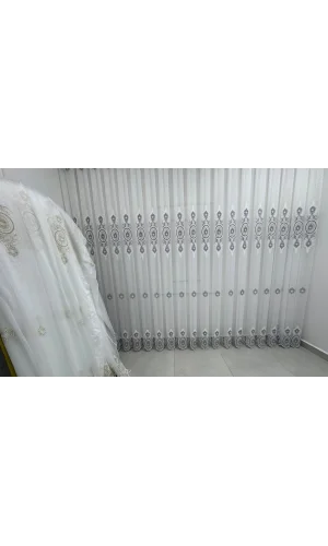 NİVEMESHOME 1453 OSMANLI MOTİFLİ GÜMÜŞ DETAYLI 1/3 SIK PİLELİ TÜL PERDE APM