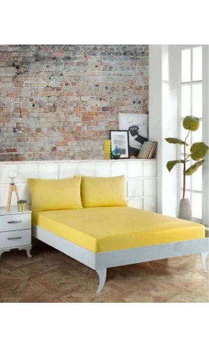 IL SET LENZUOLA CON ANGOLO GIALLO CON ELASTICO NIVEMESHOME 160*200