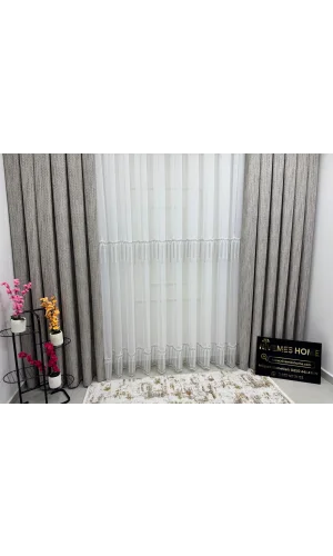 NİVEMESHOME 2571 V -105 REİNA PLATA 1/3 PLEGADO BAMBÚ TÜL CORTINA