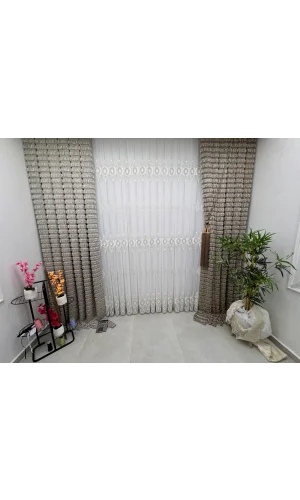 NİVEMESHOME 3767 SERAP GOLD  1/2,5 PİLELİ  BAMBU TÜL PERDE