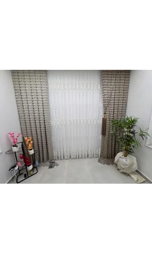 NİVEMESHOME 3767 SERAP GOLD 1/3 PİLELİ BAMBU TÜL PERDE