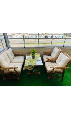 NİVEMESHOME 4-PERSON MATTRESS BAMBOO SEATING SET (2+1+1+TABLE)