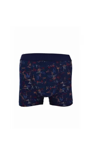 NİVEMESHOME 4480 MENS LYCRALI COTTON BOXER NAVY BLUE ZIGZAG PATTERNED SIZE L CLEAR