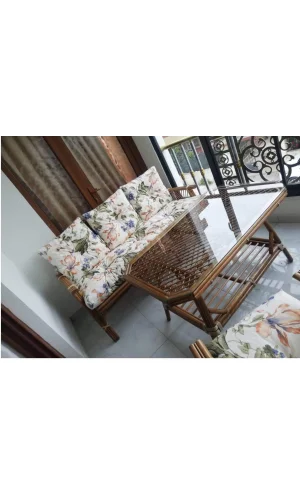 NIVEMESHOME 5-PERSON CUISHIONED BAMBOO SEATING SET (3+1+1+TABLE)