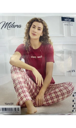 NİVEMESHOME 50107 MİHRA MİLAN BAYAN KISA KOL PİJAMA TAKIMI KIRMIZI