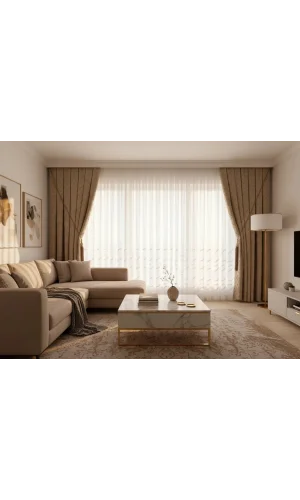 NİVEMESHOME AHU 1-0049P  YARI DESENLİ  1/3  PİLELİ  TÜL PERDE APM