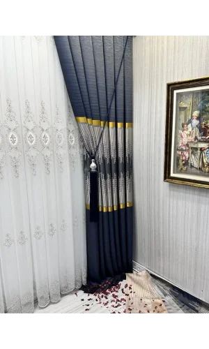 NİVEMESHOME AMASRA FT614164 V-2501 LACİVERT 1/3 SIK PİLELİ FON PERDE APM