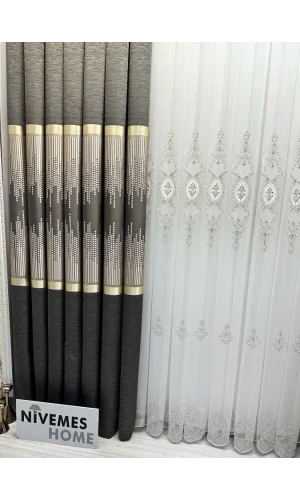 NİVEMESHOME AMASRA FT614164 V-5302 TIERRA 1/3 DENSAMENTE CORTINA DE TUL APM