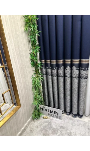 NİVEMESHOME ARSUZ FT614288 V-508 LACİVERT 1/3 SIK PİLELİ FON PERDE APM