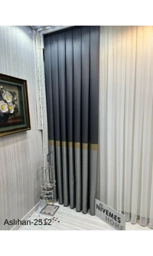 NİVEMESHOME ASLIHAN ANTRASÍT- ORO FT632116 2501 1/3 DENSIDAD PILAR TELA DE CORTINA APM