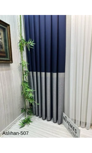 NİVEMESHOME ASLIHAN LACİVERT FT632116 V-507 1/3 SIK PİLE FON PERDE APM