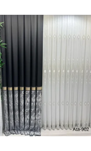 NIVEMESHOME АTA FT614168 V-902, ЧЕРНАЯ, 1/3, ПЛОТНАЯ, С РЯДАМИ ПЕТЕЛЬ, ШТОРА, АПМ