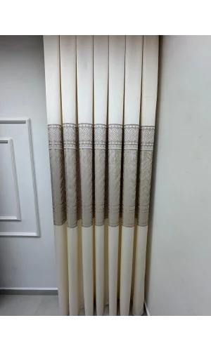 NİVEMESHOME AVŞA DESEN:632349 2004 KREM 1/3 SIK PİLE FON PERDE APM