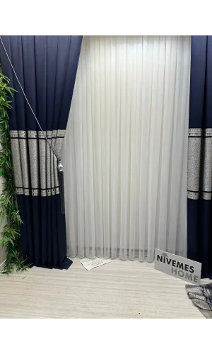 NİVEMESHOME BAMBU SİMLİ 1/3 SIK PİLELİ BEYAZ TÜL PERDE APM