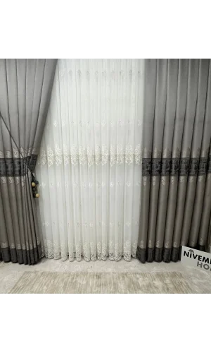 NİVEMESHOME BEGONVİL KETEN 2772 1/3 SIK PİLELİ TÜLLÜ PERDE APM