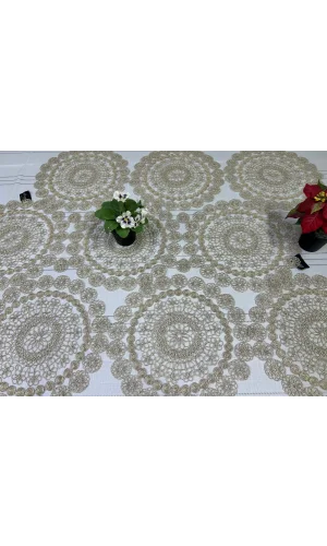 NIVEMESHOME JUEGO DE TEJIDO BEIGE DE 7 PIEZAS PARA SERVIR (RUNNER + 6 INDIVIDUALES)