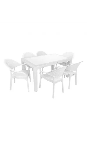 NİVEMESHOME BEYAZ RATTAN MASA TAKIMI
