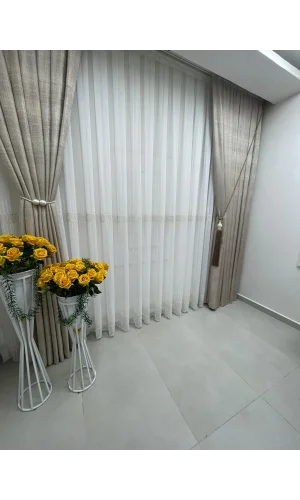 NİVEMESHOME WHITE RAIN TULLE CURTAIN 1/3 THICK PILE