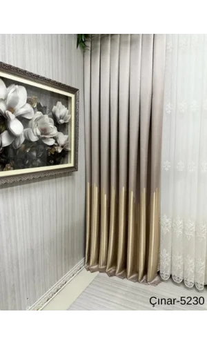 NİVEMESHOME ÇINAR KOYU KAHVE -ALTIN 5230 1/3 SIK PİLELİ FON PERDE APM