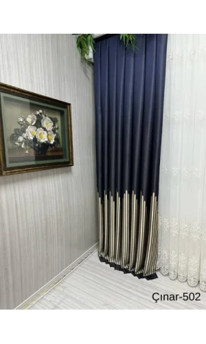 NİVEMESHOME ÇINAR LACİVERT 502 1/3 SIK PİLELİ FON PERDE APM