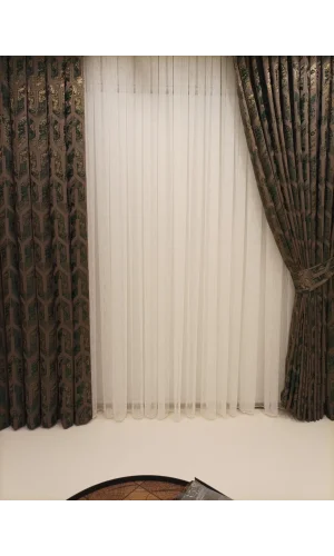 NİVEMESHOME DARON KAFFEE-GRÜN 1/3 ENG PIKESSE SCHWARZ VORHANG APM